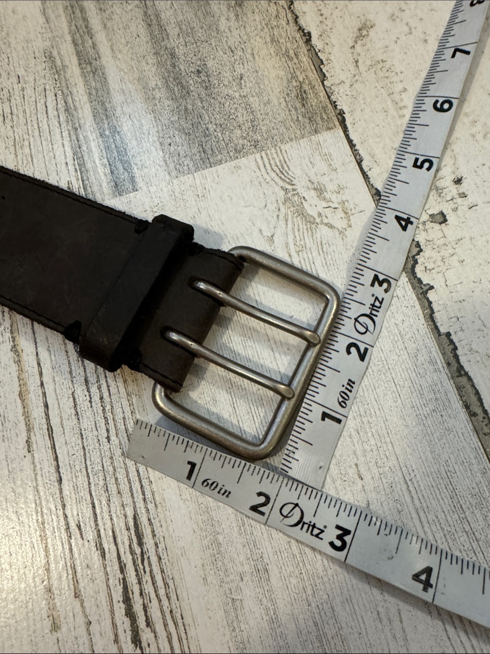 Vintage Leather Gray Two Hole Silvertone Double Prong Buckle Sizable Belt L 41” - Picture 12 of 14